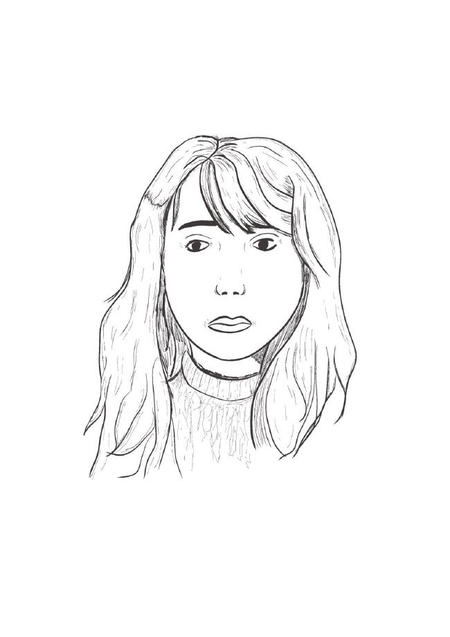 Zeichnung einer frau mkt langen Haaren und Wollpullover 