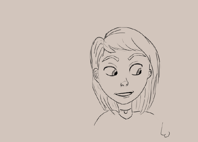 Lineart einer Person mit langen Haaren die leicht nach unten schaut.