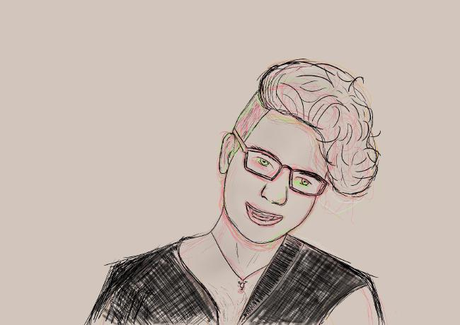 Zeichnung einer Person die Outlines und linien haben viele verschiedene Farben.